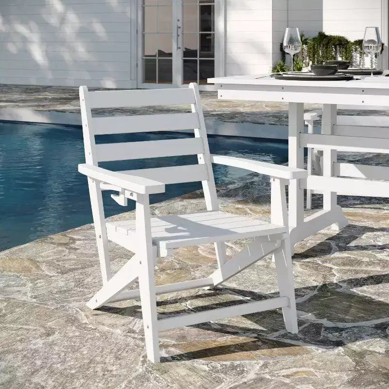 Flash Furniture Tolleson Set da pranzo commerciale Adirondack da 7 pezzi con tavolo rettangolare in HDPE riciclato per interni/esterni da 72 pollici e 6 sedie con portabicchieri