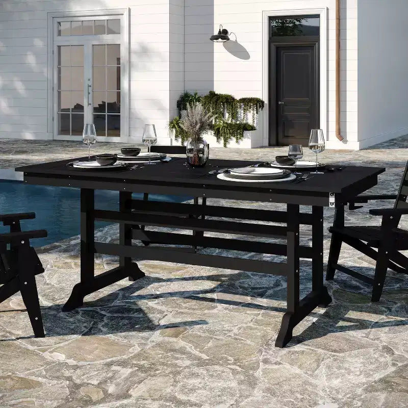 Flash Furniture Tolleson Set da pranzo commerciale Adirondack da 7 pezzi con tavolo rettangolare in HDPE riciclato per interni/esterni da 72 pollici e 6 sedie con portabicchieri