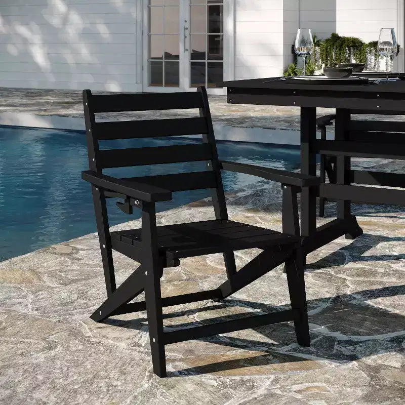 Flash Furniture Tolleson Set da pranzo commerciale Adirondack da 7 pezzi con tavolo rettangolare in HDPE riciclato per interni/esterni da 72 pollici e 6 sedie con portabicchieri