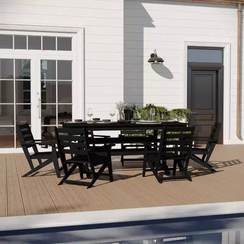 Merrick Lane Set 7 pz Adirondack Tavolo e Sedie con Portabicchieri Pieghevoli in HDPE Riciclato