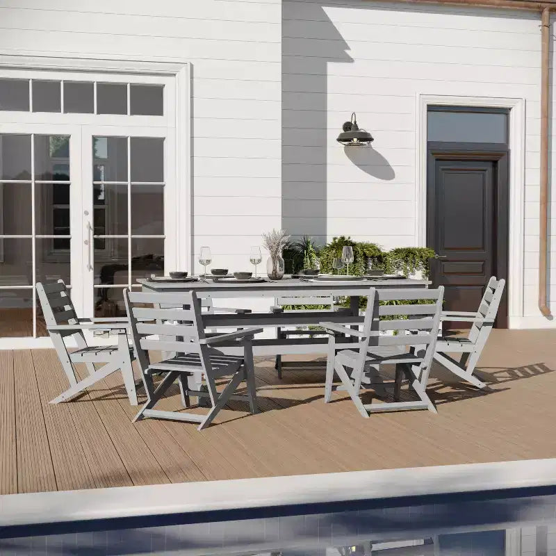 Merrick Lane Set 7 pz Adirondack Tavolo e Sedie con Portabicchieri Pieghevoli in HDPE Riciclato