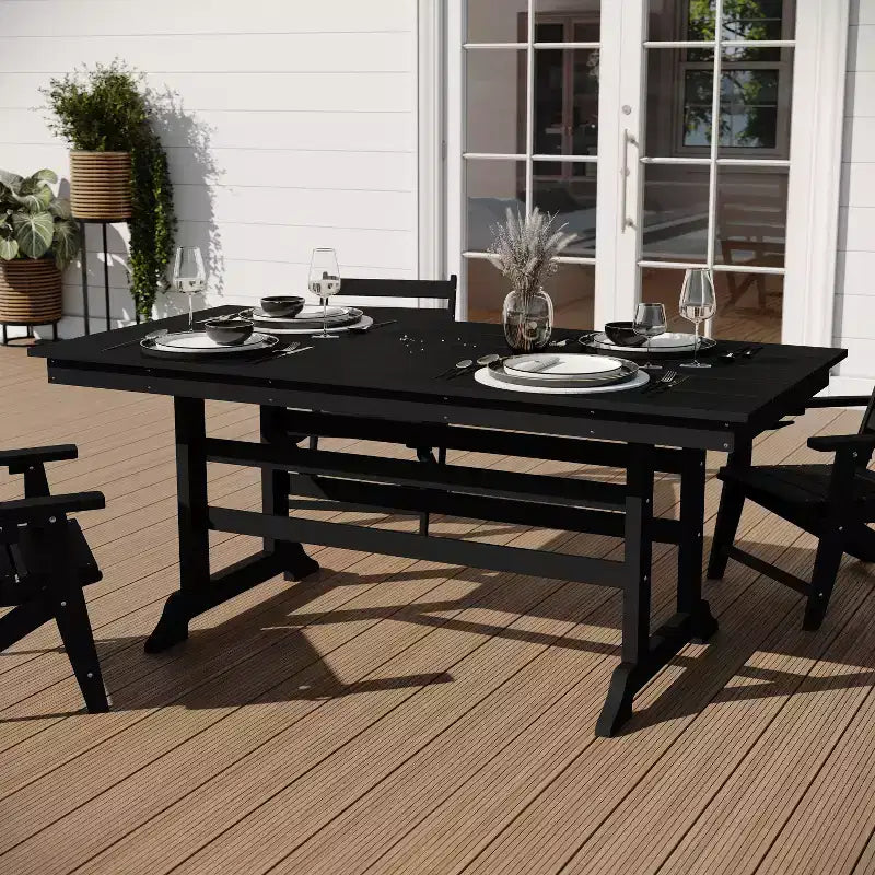 Merrick Lane Set 7 pz Adirondack Tavolo e Sedie con Portabicchieri Pieghevoli in HDPE Riciclato