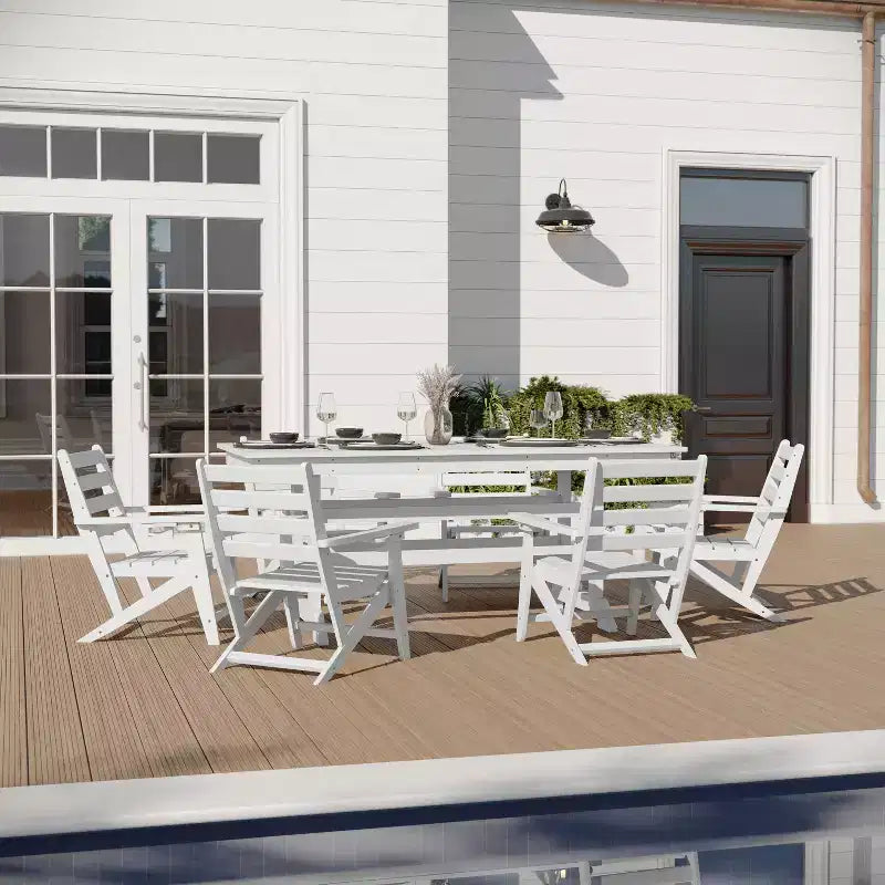 Merrick Lane Set 7 pz Adirondack Tavolo e Sedie con Portabicchieri Pieghevoli in HDPE Riciclato