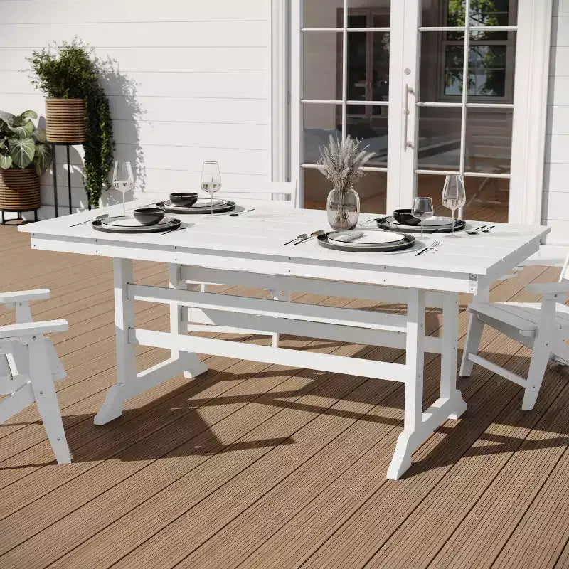 Merrick Lane Set 7 pz Adirondack Tavolo e Sedie con Portabicchieri Pieghevoli in HDPE Riciclato