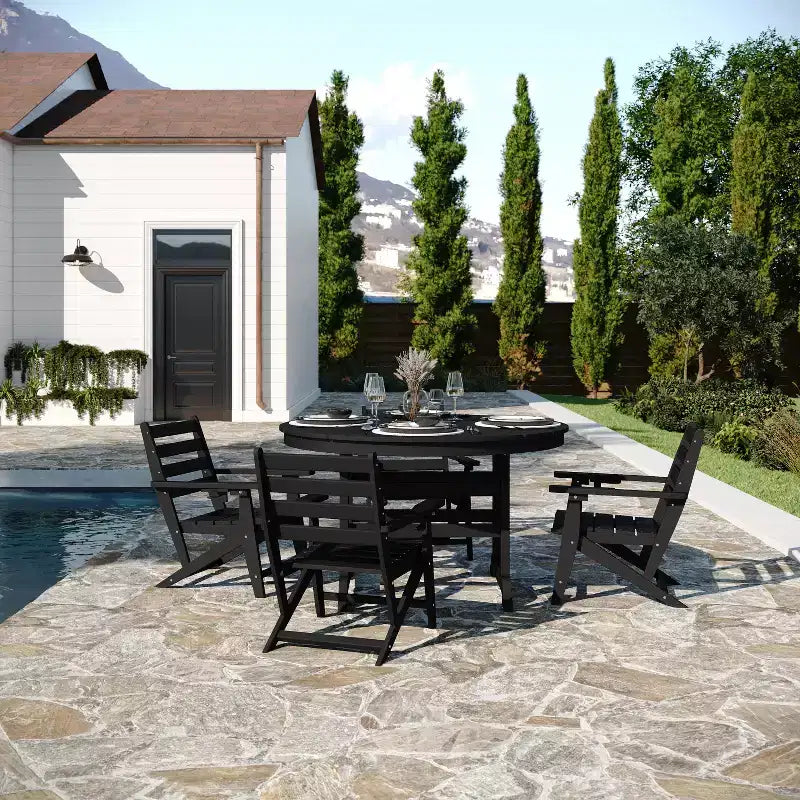 Flash Furniture Tolleson Set da Pranzo Commerciale Adirondack 5 Pezzi con Tavolo Rotondo da 48 Interno/Esterno in HDPE Riciclato e 4 Sedie con Portabicchieri