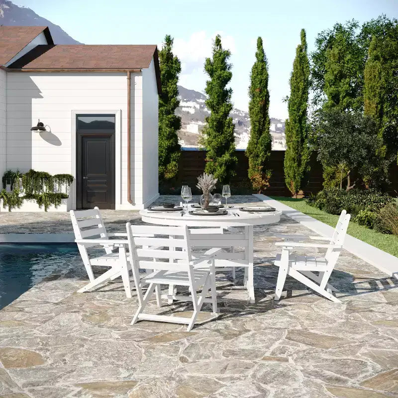 Flash Furniture Tolleson Set da Pranzo Commerciale Adirondack 5 Pezzi con Tavolo Rotondo da 48 Interno/Esterno in HDPE Riciclato e 4 Sedie con Portabicchieri