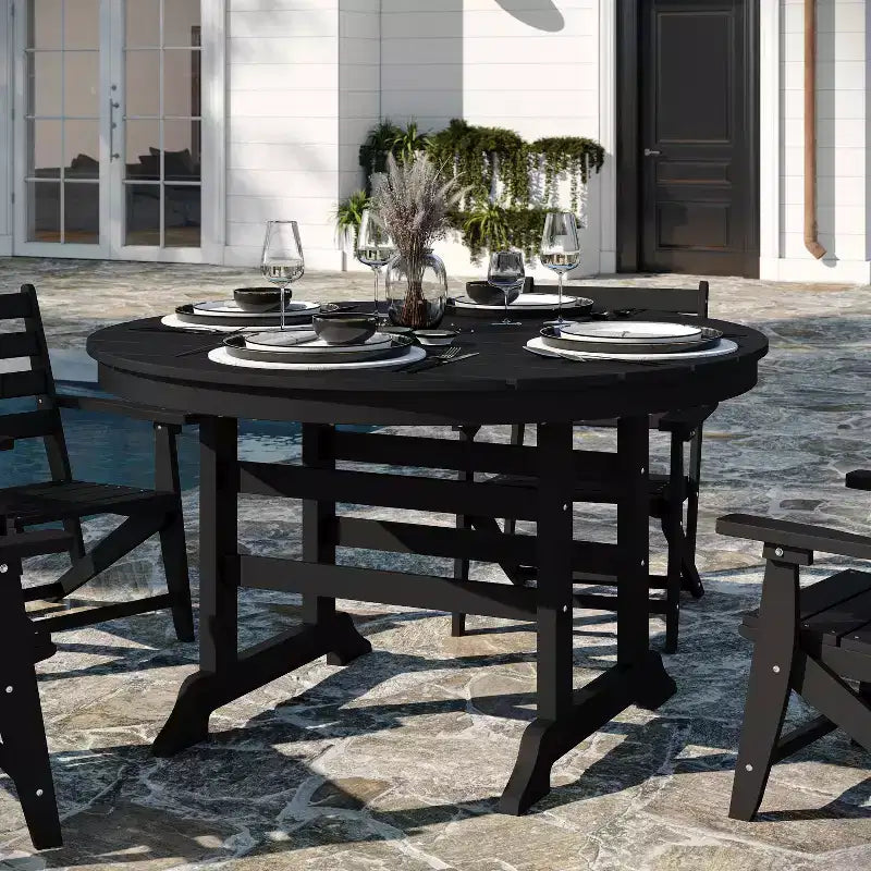 Flash Furniture Tolleson Set da Pranzo Commerciale Adirondack 5 Pezzi con Tavolo Rotondo da 48 Interno/Esterno in HDPE Riciclato e 4 Sedie con Portabicchieri