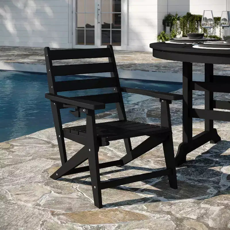 Flash Furniture Tolleson Set da Pranzo Commerciale Adirondack 5 Pezzi con Tavolo Rotondo da 48 Interno/Esterno in HDPE Riciclato e 4 Sedie con Portabicchieri