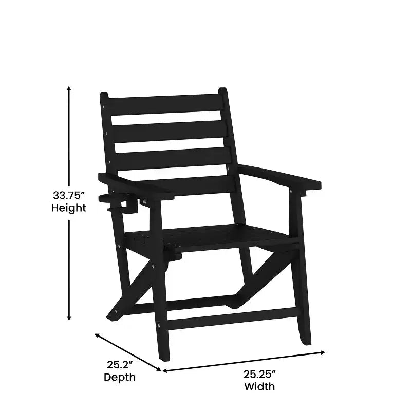 Flash Furniture Tolleson Set da Pranzo Commerciale Adirondack 5 Pezzi con Tavolo Rotondo da 48 Interno/Esterno in HDPE Riciclato e 4 Sedie con Portabicchieri