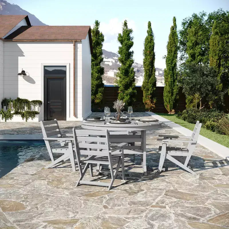 Flash Furniture Tolleson Set da Pranzo Commerciale Adirondack 5 Pezzi con Tavolo Rotondo da 48 Interno/Esterno in HDPE Riciclato e 4 Sedie con Portabicchieri