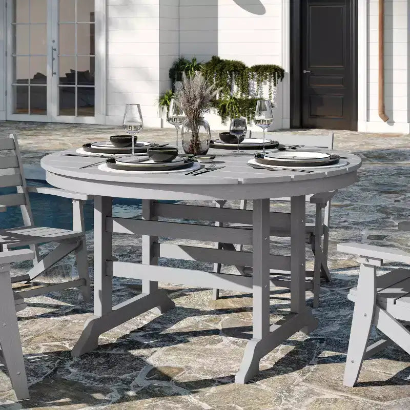 Flash Furniture Tolleson Set da Pranzo Commerciale Adirondack 5 Pezzi con Tavolo Rotondo da 48 Interno/Esterno in HDPE Riciclato e 4 Sedie con Portabicchieri