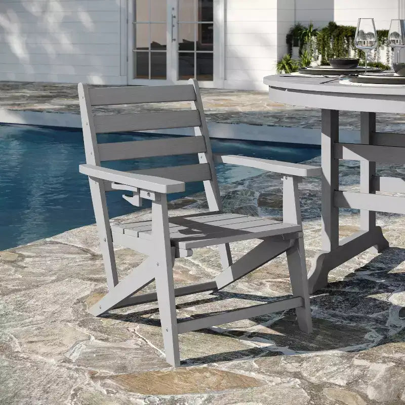 Flash Furniture Tolleson Set da Pranzo Commerciale Adirondack 5 Pezzi con Tavolo Rotondo da 48 Interno/Esterno in HDPE Riciclato e 4 Sedie con Portabicchieri