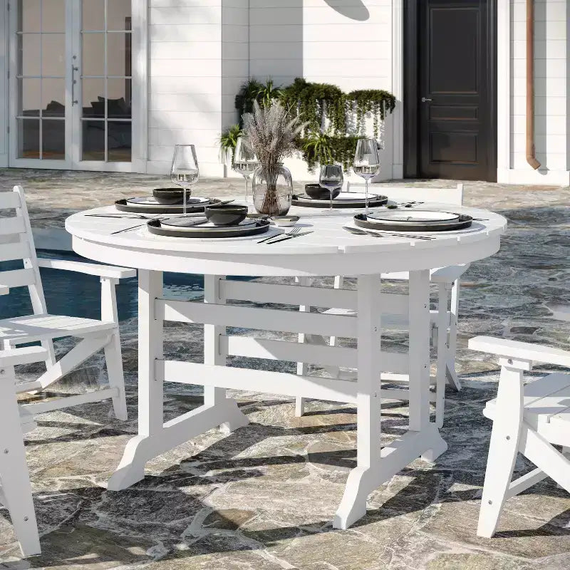 Flash Furniture Tolleson Set da Pranzo Commerciale Adirondack 5 Pezzi con Tavolo Rotondo da 48 Interno/Esterno in HDPE Riciclato e 4 Sedie con Portabicchieri