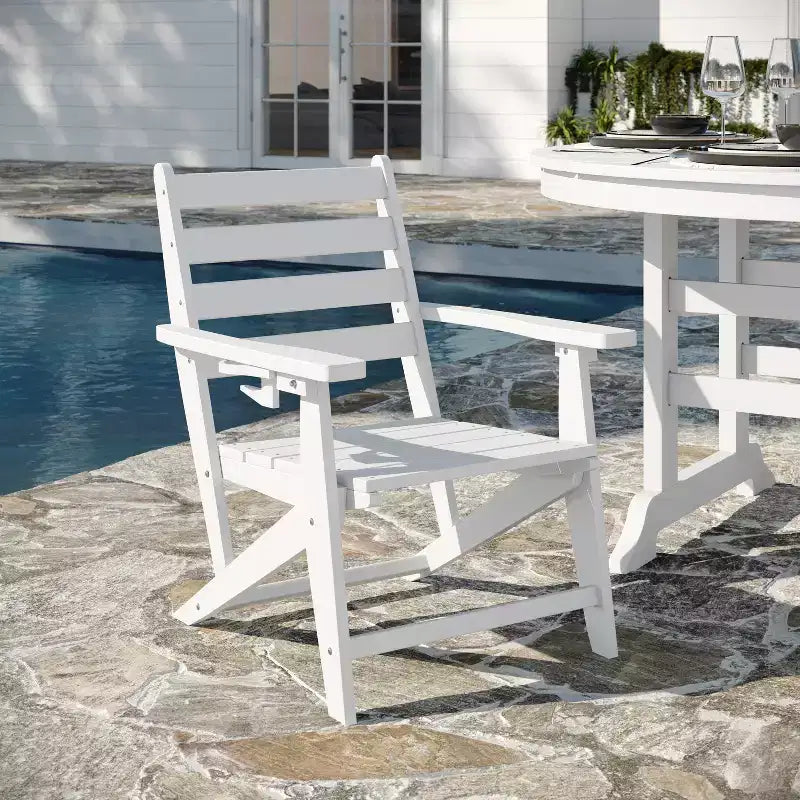 Flash Furniture Tolleson Set da Pranzo Commerciale Adirondack 5 Pezzi con Tavolo Rotondo da 48 Interno/Esterno in HDPE Riciclato e 4 Sedie con Portabicchieri