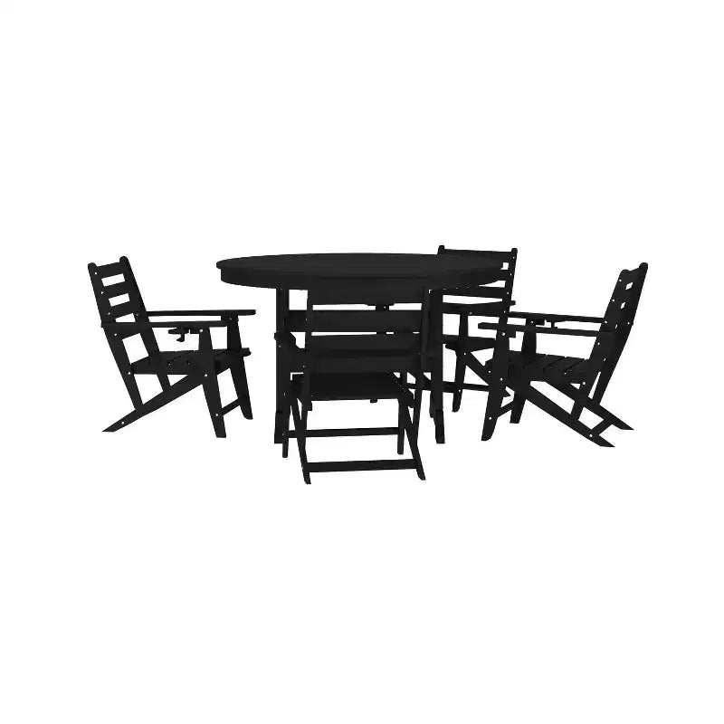 Flash Furniture Tolleson Set da Pranzo Commerciale Adirondack 5 Pezzi con Tavolo Rotondo da 48 Interno/Esterno in HDPE Riciclato e 4 Sedie con Portabicchieri