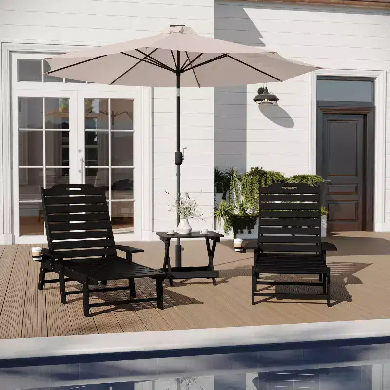 Set 3 Pezzi di Sedie/Tavolo Adirondack Merrick Lane per Uso Interno/Esterno con 2 Sedie a Sdraio Regolabili con Portabicchieri e Tavolino Pieghevole