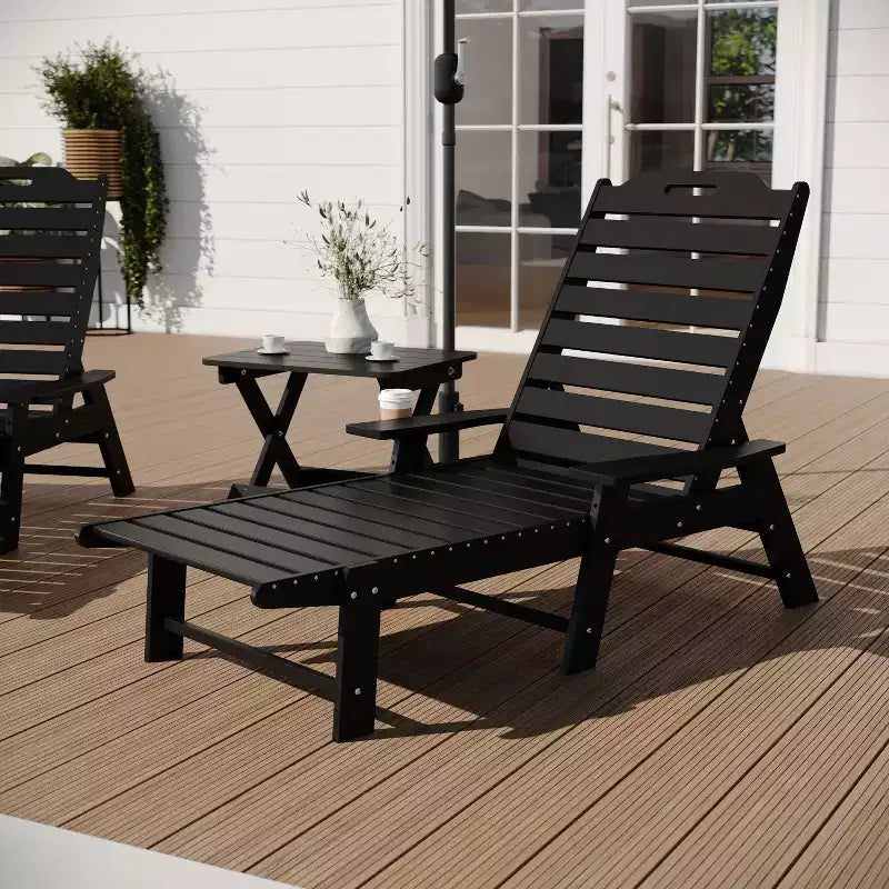 Set 3 Pezzi di Sedie/Tavolo Adirondack Merrick Lane per Uso Interno/Esterno con 2 Sedie a Sdraio Regolabili con Portabicchieri e Tavolino Pieghevole