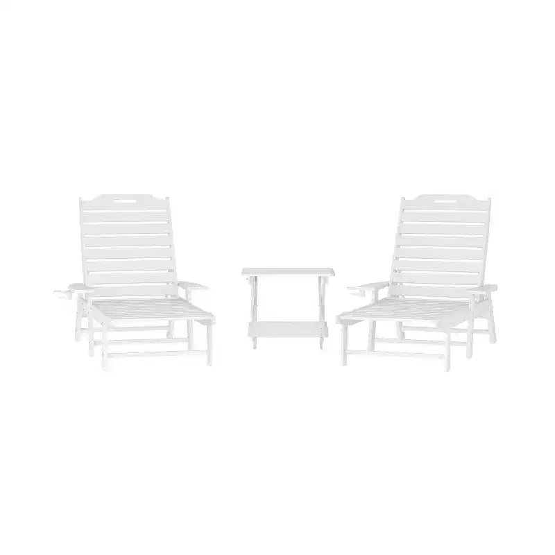 Set 3 Pezzi di Sedie/Tavolo Adirondack Merrick Lane per Uso Interno/Esterno con 2 Sedie a Sdraio Regolabili con Portabicchieri e Tavolino Pieghevole