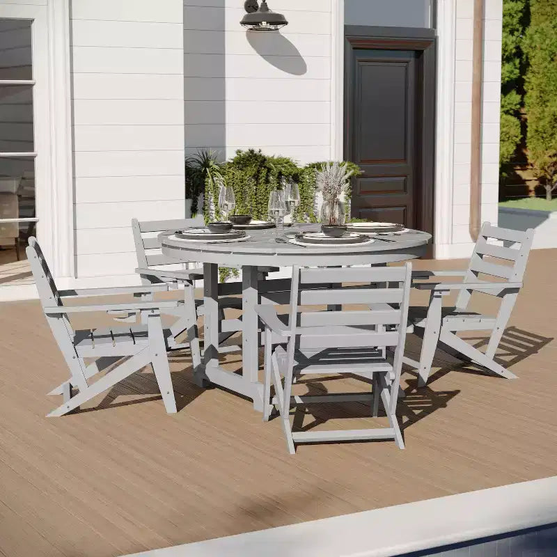 Tavolo e sedie Adirondack Merrick Lane 5 pz con portabicchieri a scomparsa in HDPE riciclato