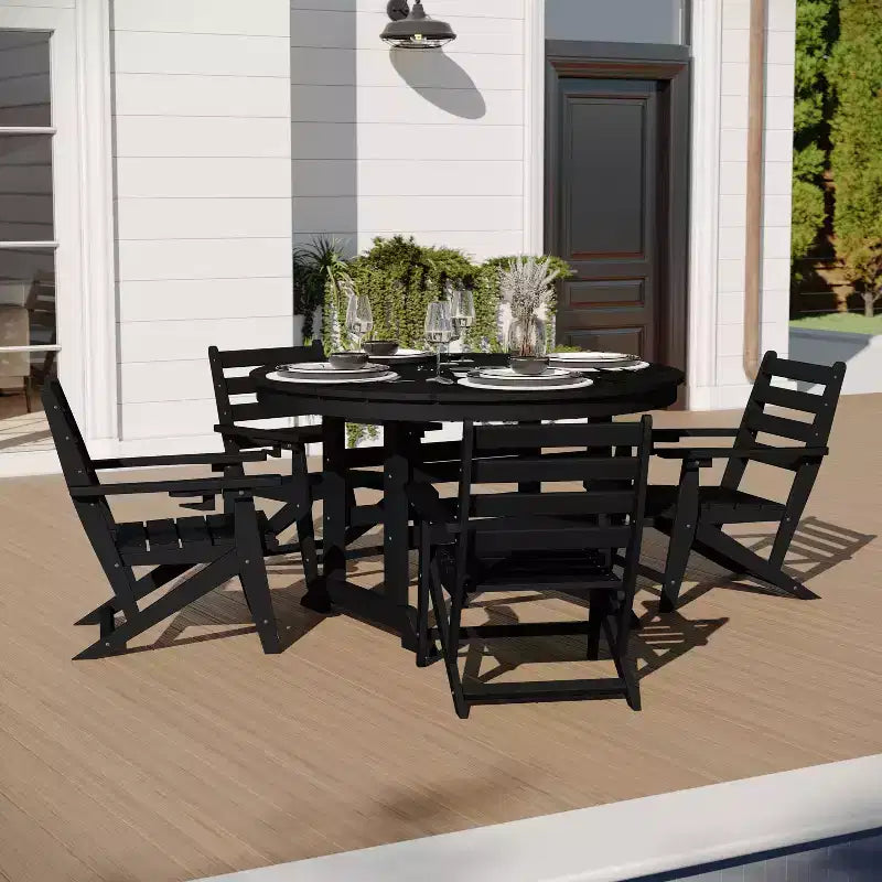 Tavolo e sedie Adirondack Merrick Lane 5 pz con portabicchieri a scomparsa in HDPE riciclato