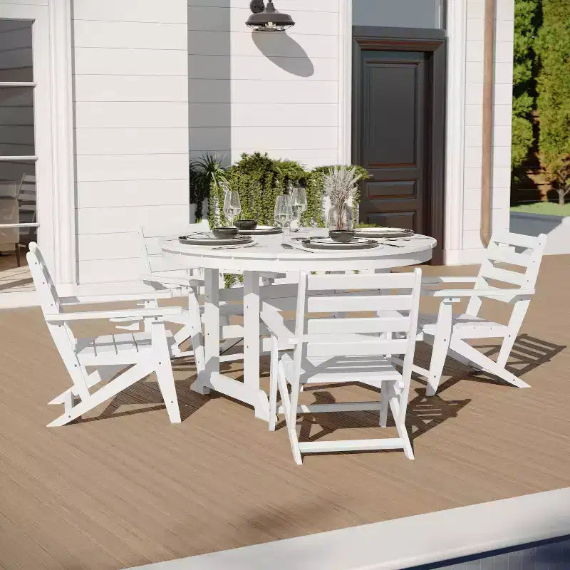 Tavolo e sedie Adirondack Merrick Lane 5 pz con portabicchieri a scomparsa in HDPE riciclato