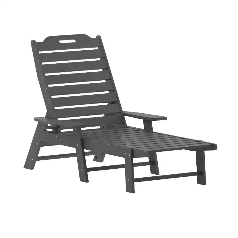 Emma and Oliver Set 3 Pezzi per Interni/Esterni con 2 Lettini Adirondack Regolabili in Poliresina con Portabicchieri Girevoli e Tavolino Pieghevole