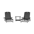 Emma and Oliver 3-Piece Indoor/Outdoor Set with 2 Poly Resin Adjustable Adirondack Loungers with Swivel Cup Holders and Folding Side Table
