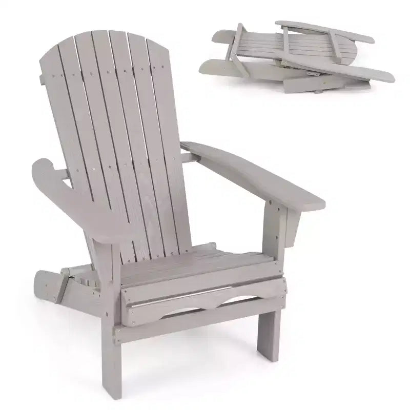 Costway Set di 1/4 sedie Adirondack pieghevoli con schienale alto e braccioli ampi in legno grigio