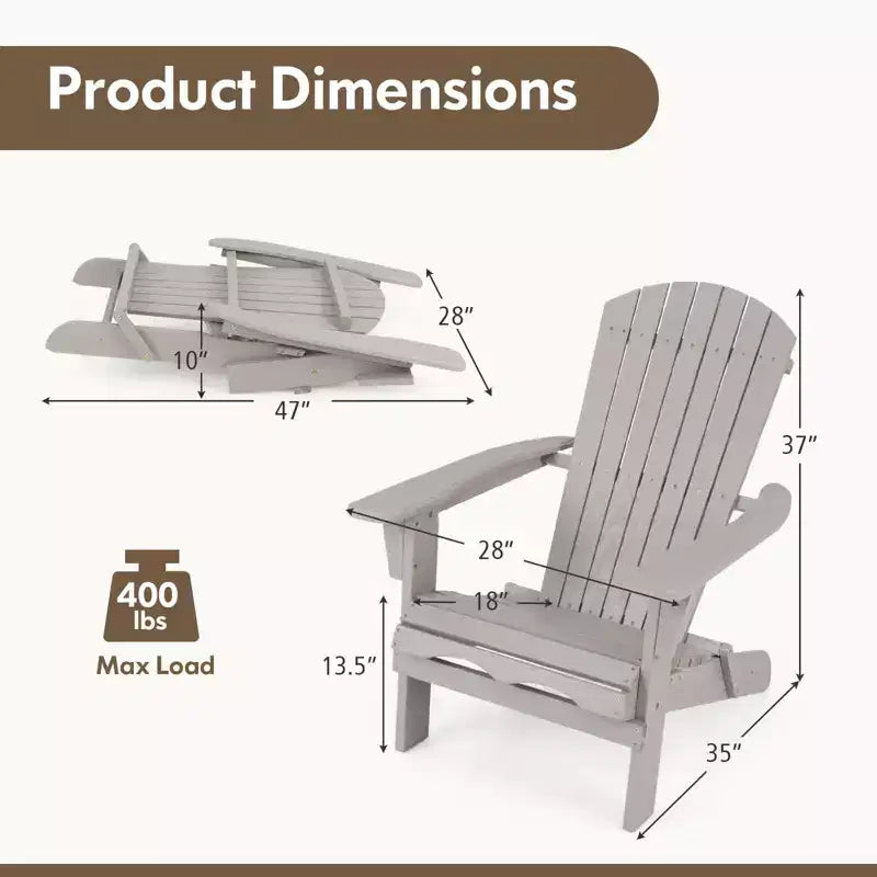 Costway Set di 1/4 sedie Adirondack pieghevoli con schienale alto e braccioli ampi in legno grigio