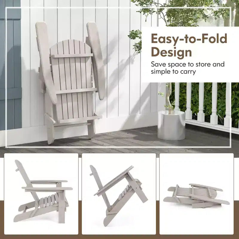 Costway Set di 1/4 sedie Adirondack pieghevoli con schienale alto e braccioli ampi in legno grigio