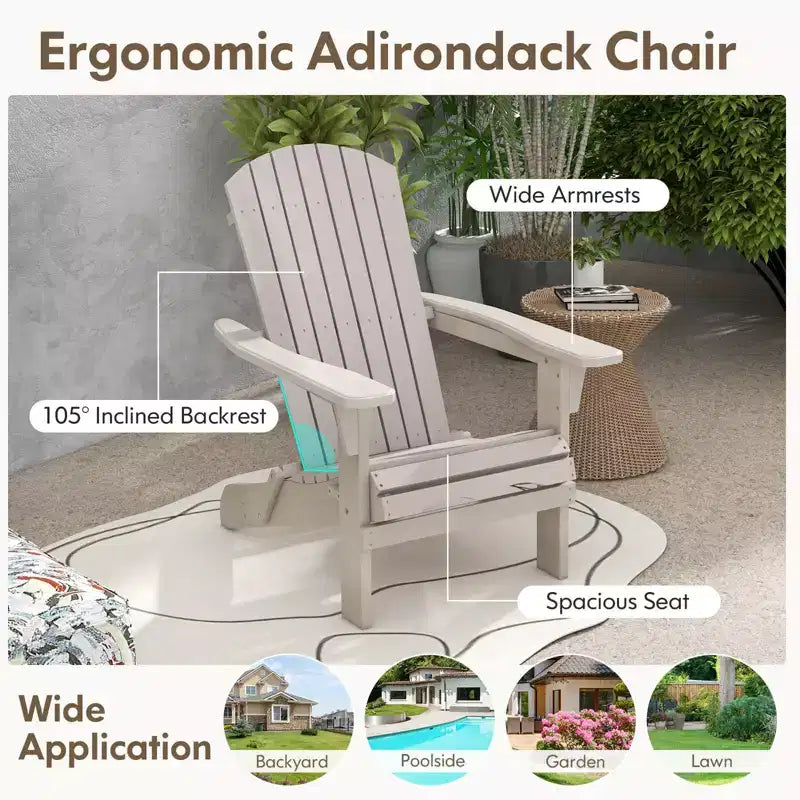 Costway Set di 1/4 sedie Adirondack pieghevoli con schienale alto e braccioli ampi in legno grigio