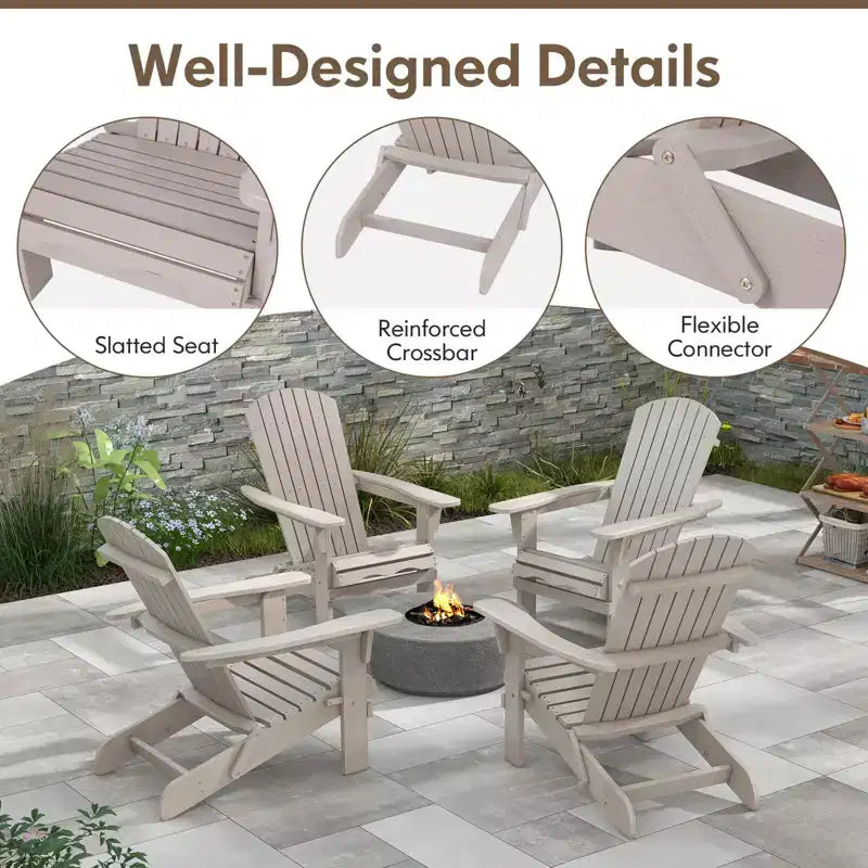 Costway Set di 1/4 sedie Adirondack pieghevoli con schienale alto e braccioli ampi in legno grigio
