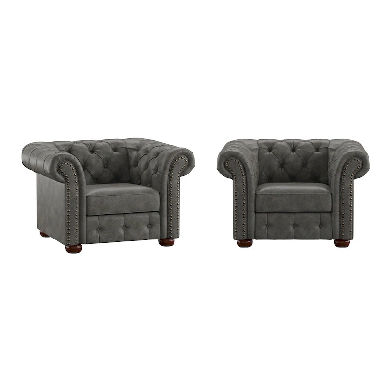 Fauteuil Chesterfield Gdansk à accoudoirs arrondis capitonnés