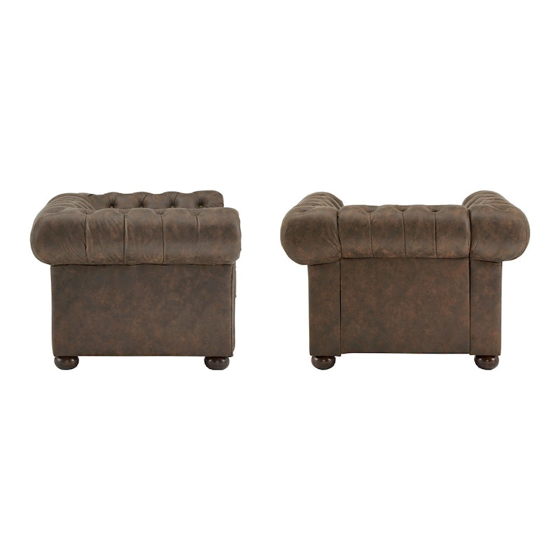 Poltrona Chesterfield con braccioli arricciati, trapuntata, modello Gdansk