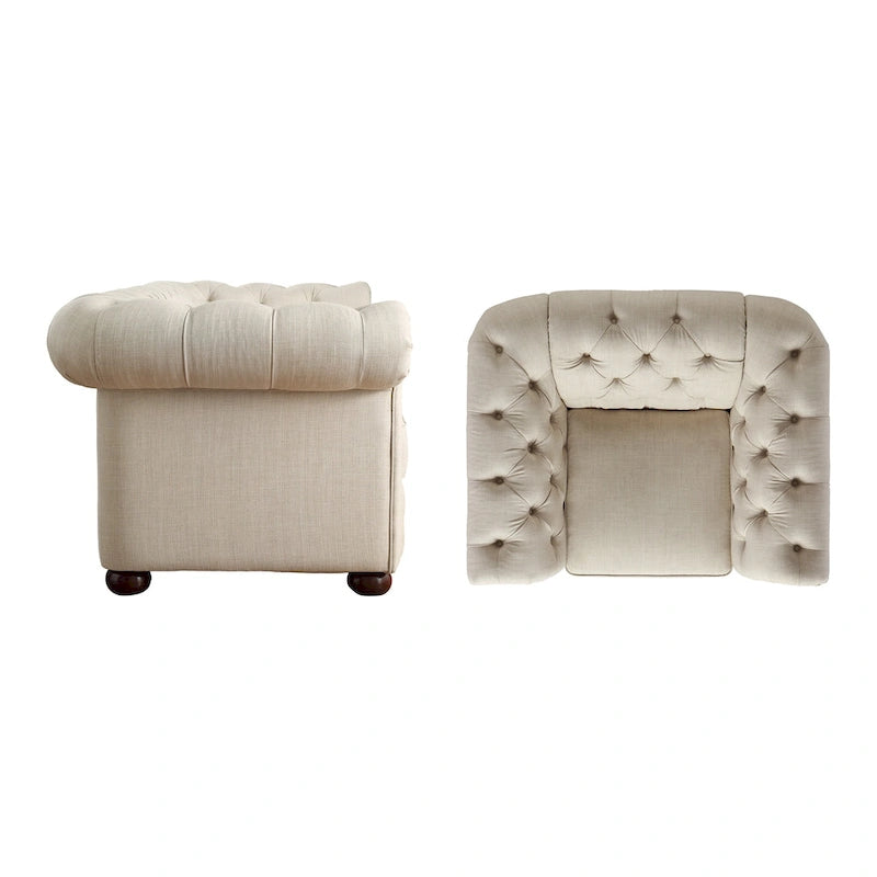 Poltrona Chesterfield con braccioli arricciati, trapuntata, modello Gdansk