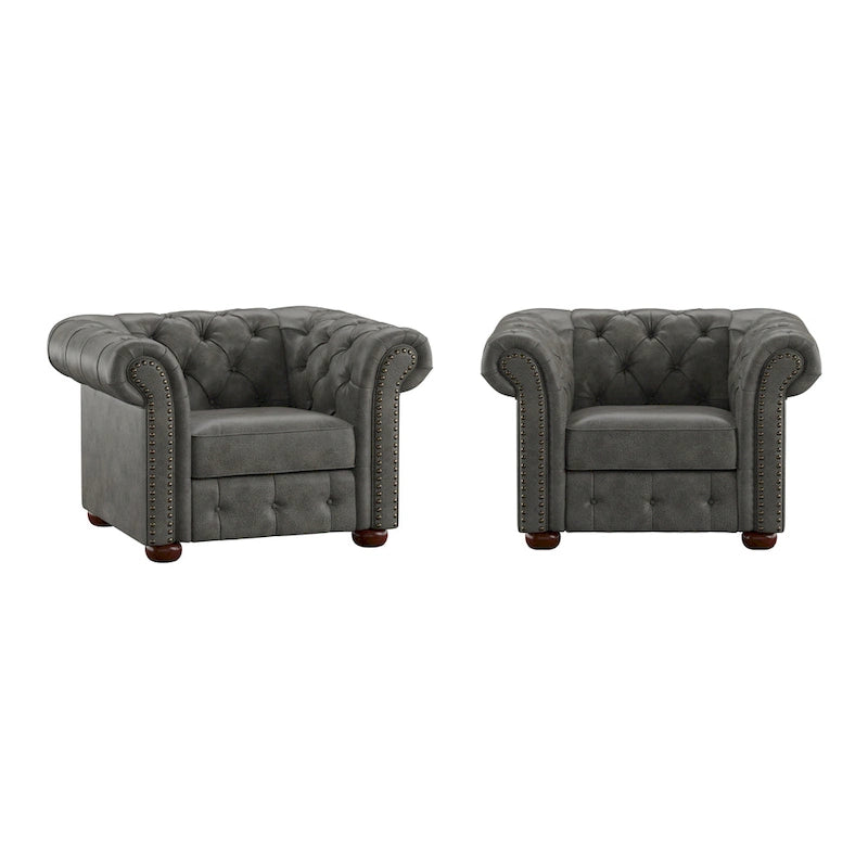 Poltrona Chesterfield con braccioli arricciati, trapuntata, modello Gdansk