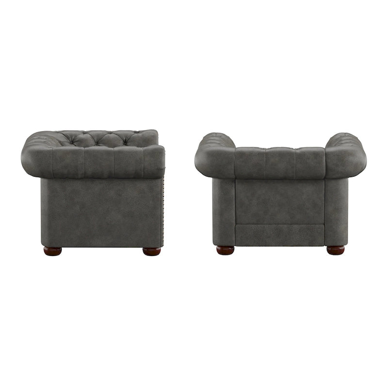 Poltrona Chesterfield con braccioli arricciati, trapuntata, modello Gdansk