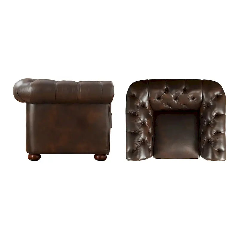 Poltrona Chesterfield con braccioli arricciati, trapuntata, modello Gdansk