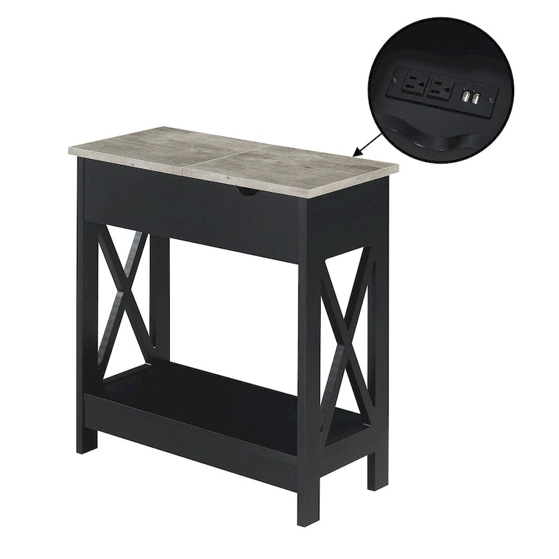 Tavolino Oxford Flip Top di Convenience Concepts con Stazione di Ricarica e Ripiano