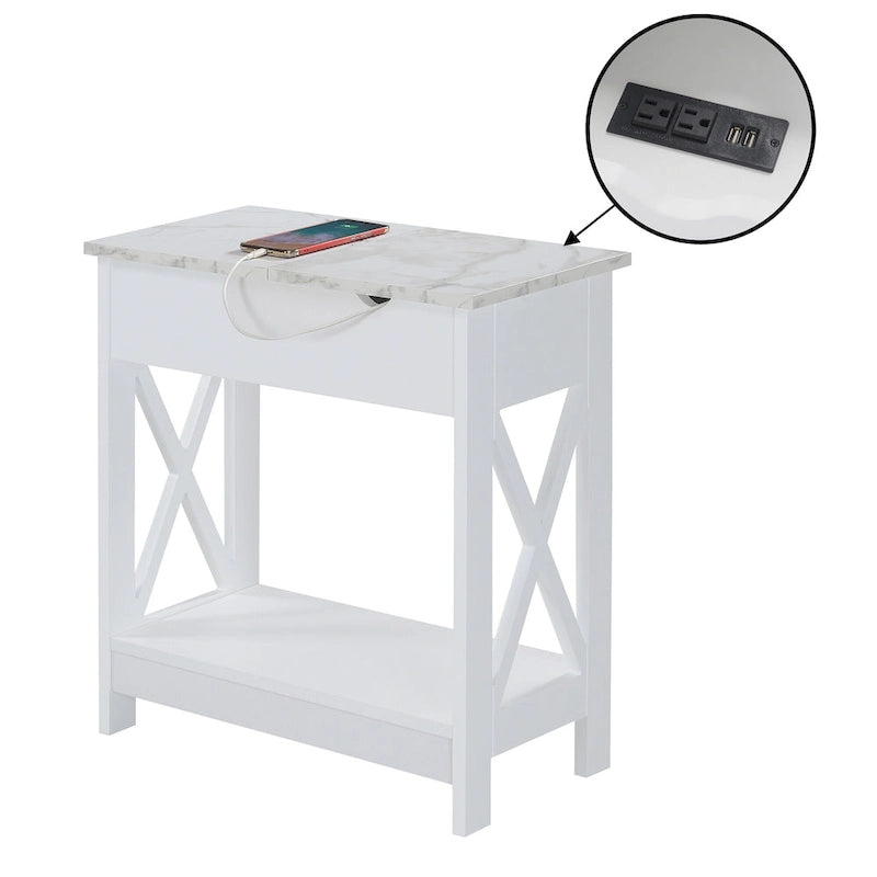 Tavolino Oxford Flip Top di Convenience Concepts con Stazione di Ricarica e Ripiano