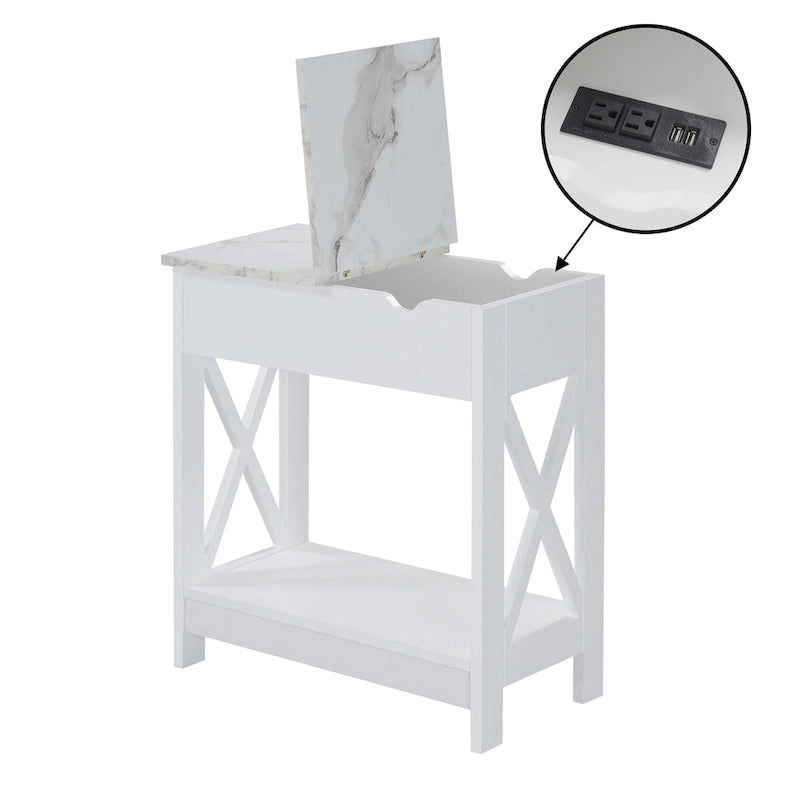 Tavolino Oxford Flip Top di Convenience Concepts con Stazione di Ricarica e Ripiano