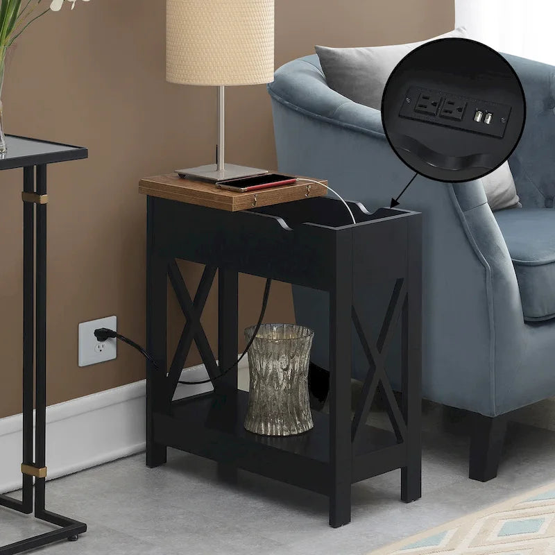 Tavolino Oxford Flip Top di Convenience Concepts con Stazione di Ricarica e Ripiano