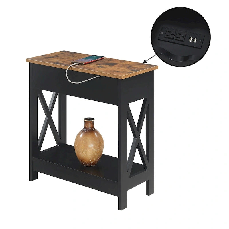 Tavolino Oxford Flip Top di Convenience Concepts con Stazione di Ricarica e Ripiano