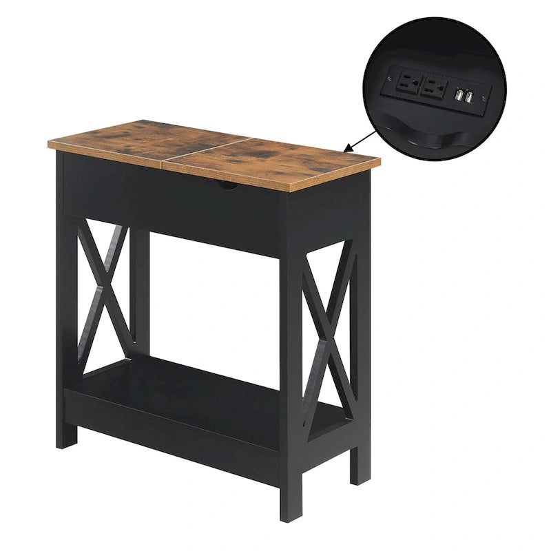 Tavolino Oxford Flip Top di Convenience Concepts con Stazione di Ricarica e Ripiano