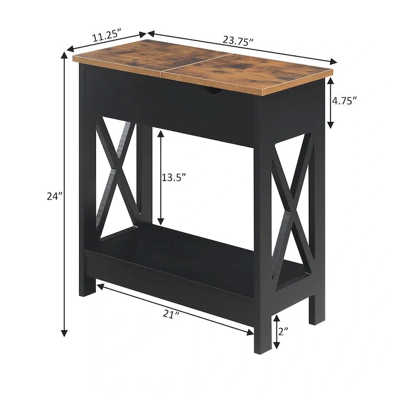 Tavolino Oxford Flip Top di Convenience Concepts con Stazione di Ricarica e Ripiano