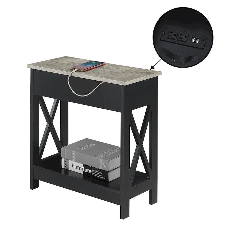Tavolino Oxford Flip Top di Convenience Concepts con Stazione di Ricarica e Ripiano