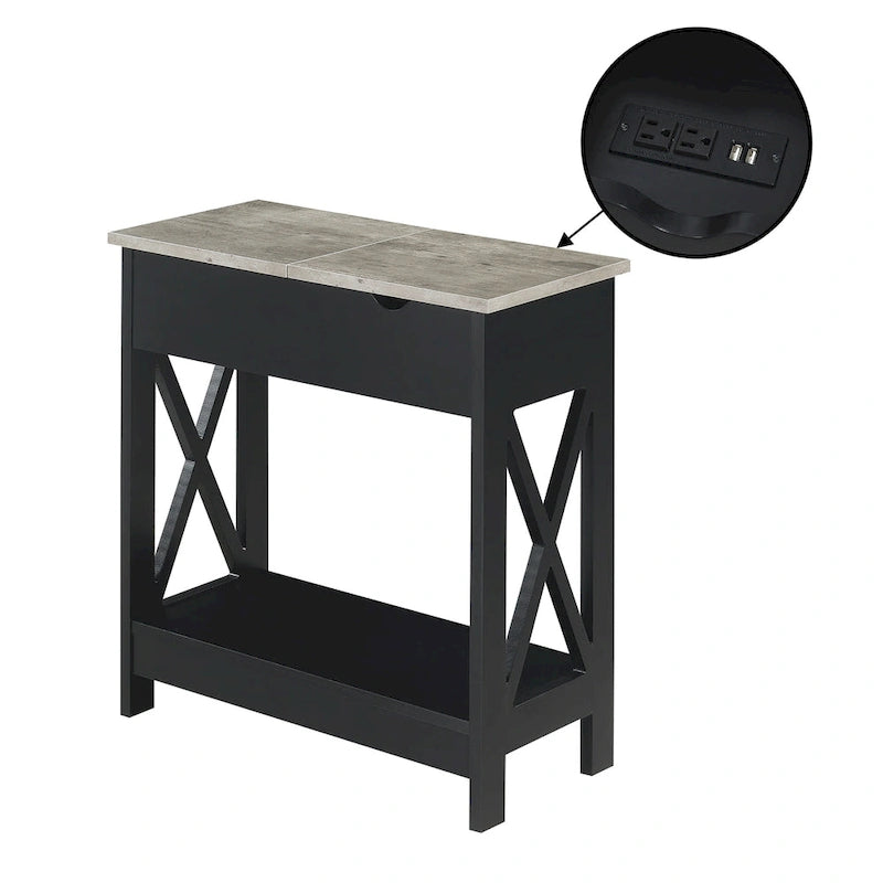 Tavolino Oxford Flip Top di Convenience Concepts con Stazione di Ricarica e Ripiano