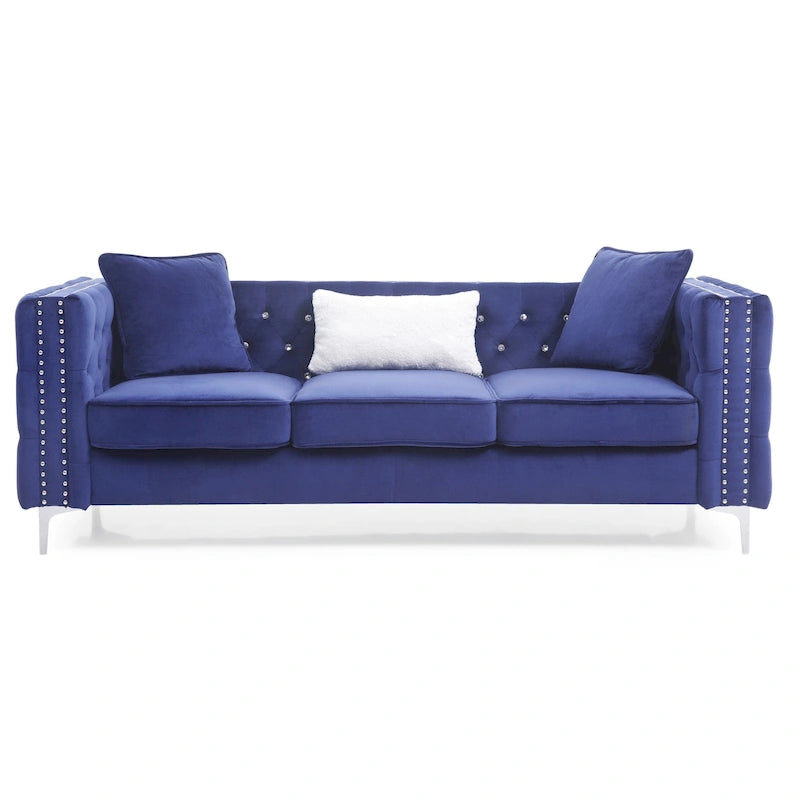Divano a 3 posti in velluto trapuntato Paige 86 pollici con 2 cuscini - 86L x 34W x 30H