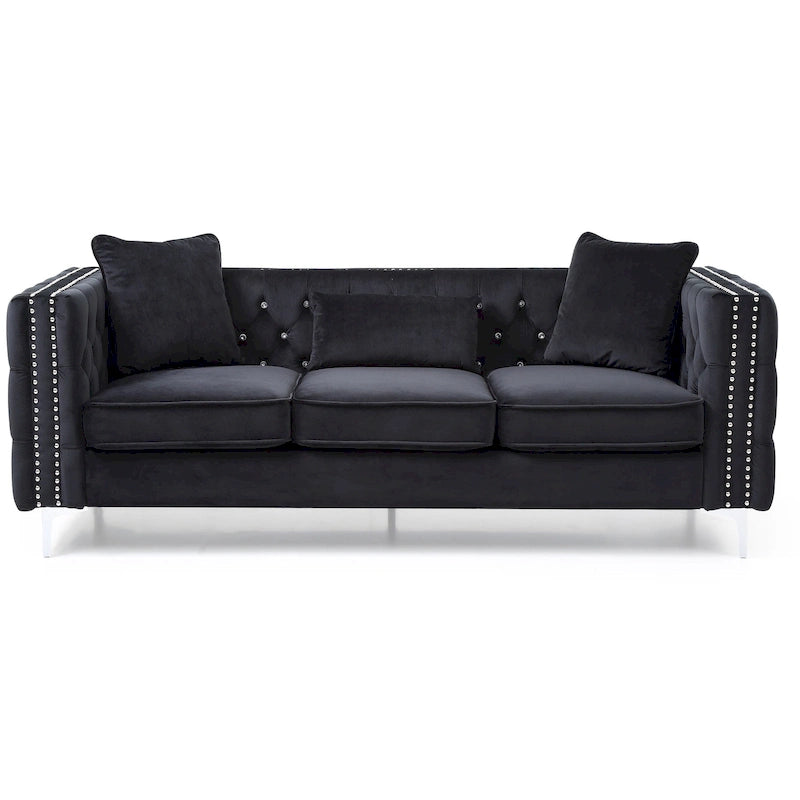 Divano a 3 posti in velluto trapuntato Paige 86 pollici con 2 cuscini - 86L x 34W x 30H