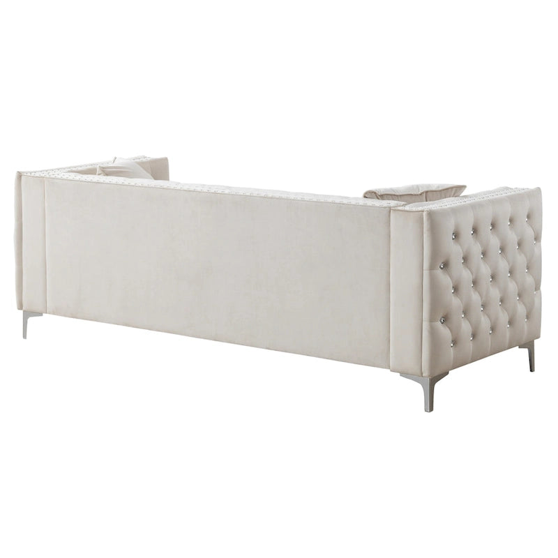 Divano a 3 posti in velluto trapuntato Paige 86 pollici con 2 cuscini - 86L x 34W x 30H